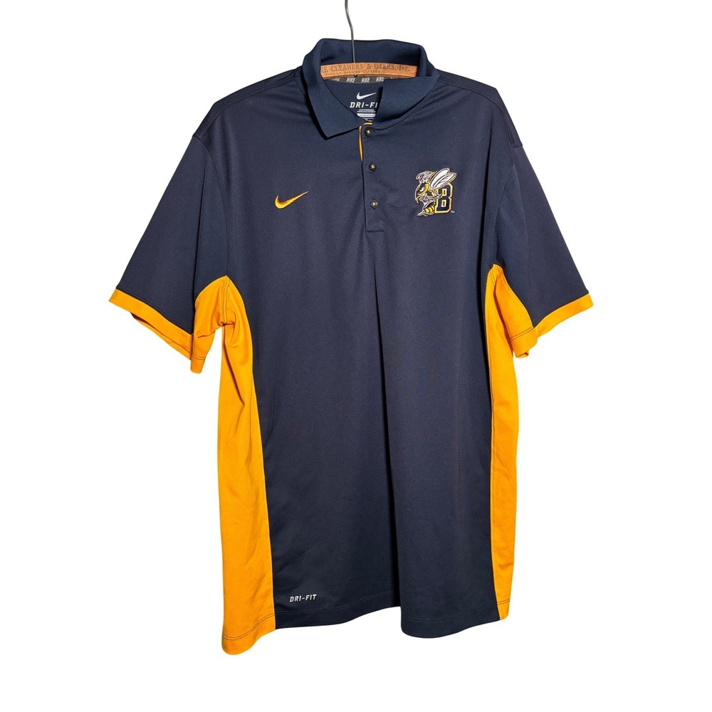 Nike Dri-FIT Baldwin Wallace Yellow Jackets Polo Shirt Mens XL Navy Gold BWU